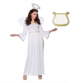 Adult Angel + Gold Harp (Dress, Wings, Halo, Harp)