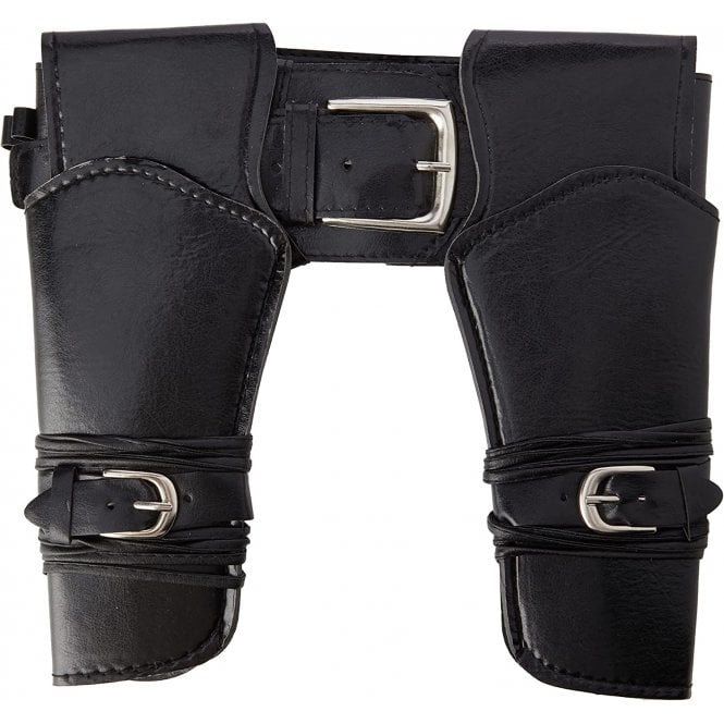 Adult Authentic Western Cowboy Sheriff Black Belt with Double Holsters 