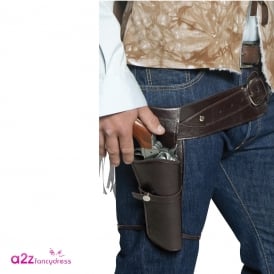 Adult Authentic Western Wandering Gunman Brown Belt & Holster 