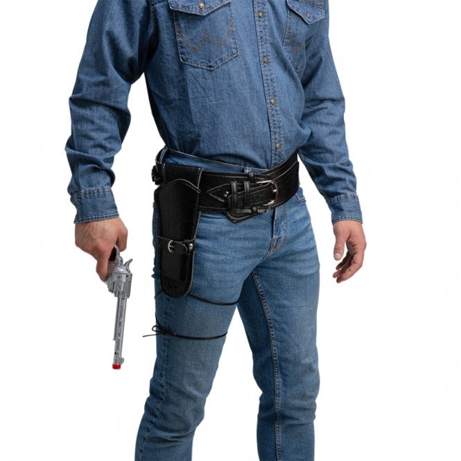 Adult BLACK Deluxe Cowboy Holster + BLACK Plastic Cowboy Gun 