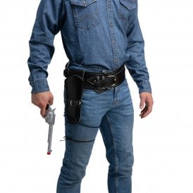 Adult BLACK Deluxe Cowboy Holster + BLACK Plastic Cowboy Gun 