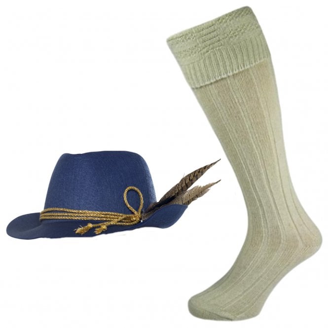Adult BLUE Authentic Bavarian Oktoberfest Hat + Wool Blend Socks