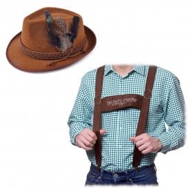 Adult Brown Bavarian Hat + Oktoberfest Braces