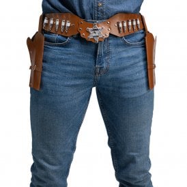 Adult Brown Plastic Cowboy Belt with Double Holsters 