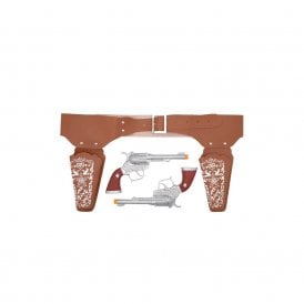 Adult Brown Plastic Cowboy DOUBLE Holsters AND DOUBLE Guns Set