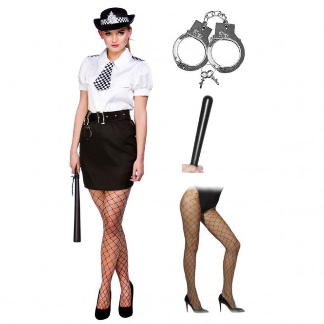 Adult Constable Cutie + Police Hat + Tights + Handcuffs + Truncheon
