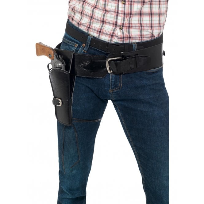 Adult Cowboy Faux Leather Single Holster with Belt, Black