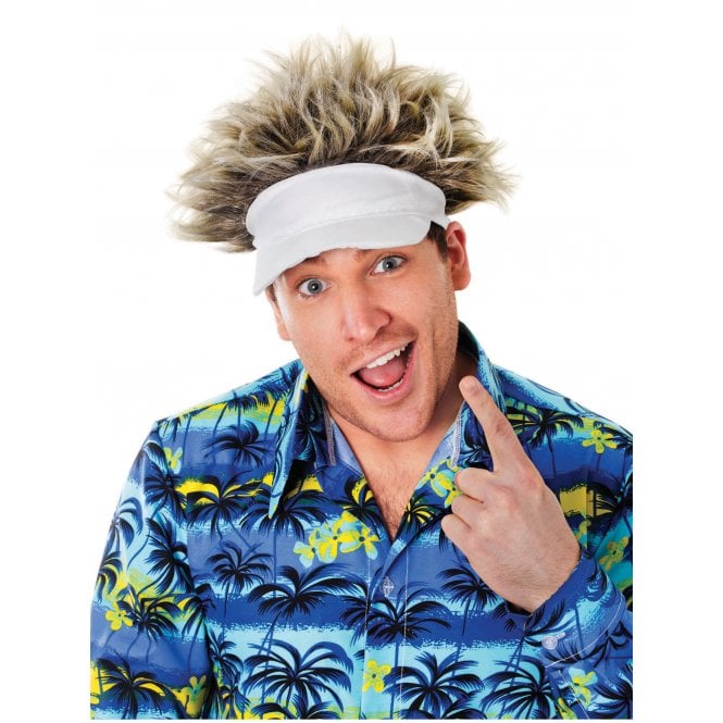 Adult Funny Golfer Style White Visor Hat with Hair
