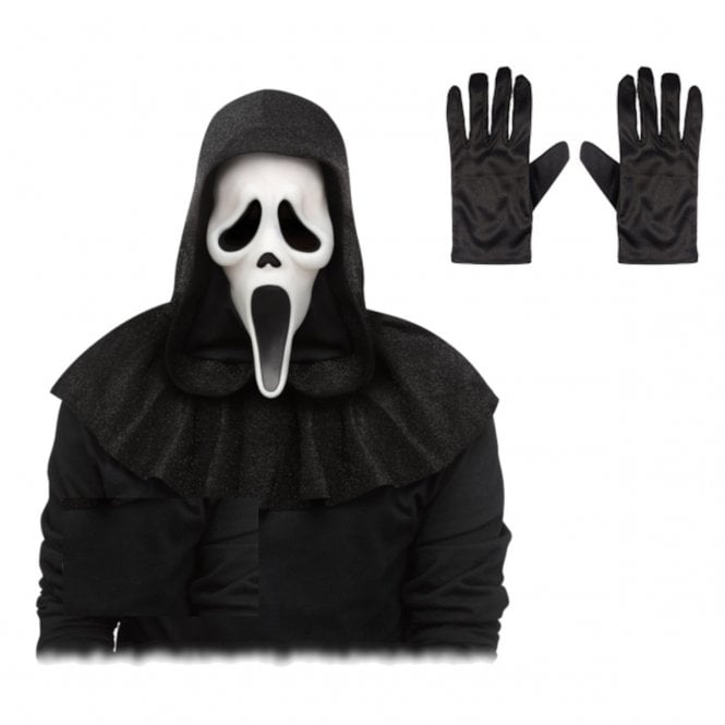 Adult Ghost Face® 25th Anniversary DELUXE White Mask + Black Gloves