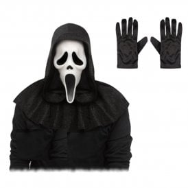 Adult Ghost Face® 25th Anniversary DELUXE White Mask + Black Gloves