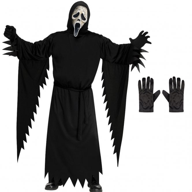 Adult Ghost Face *AGED* Costume *PLUS SIZE* + Black Gloves