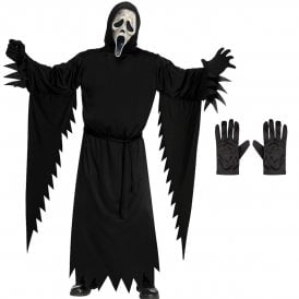 Adult Ghost Face *AGED* Costume *PLUS SIZE* + Black Gloves