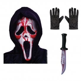 Adult Ghost Face® Bleeding Scream Mask + Ghost Face® Bloody Blade + Black Gloves