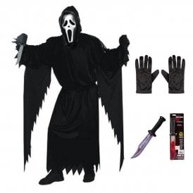 Adult Ghost Face® CLASSIC STD Costume + Bloody Blade + Black Gloves