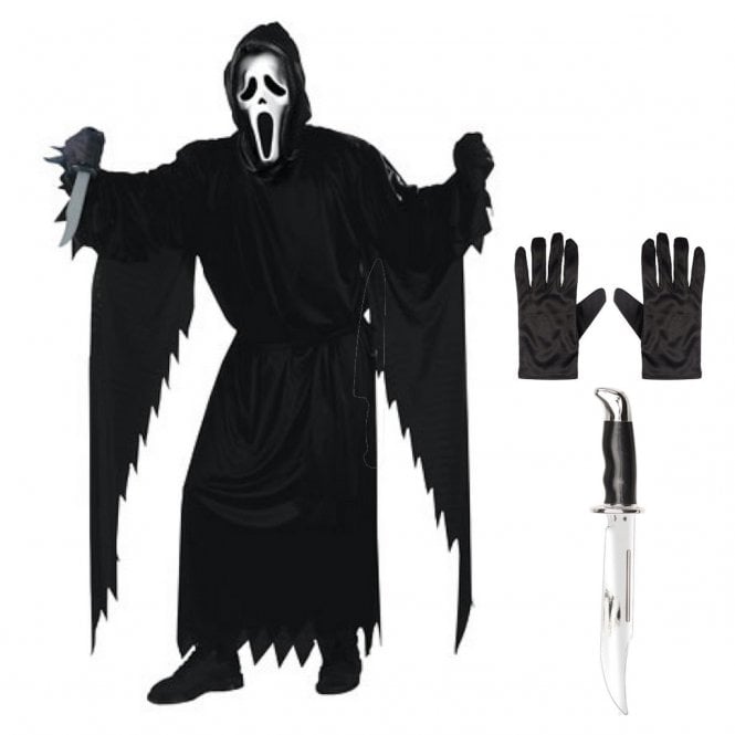 Adult Ghost Face® CLASSIC STD Costume + BOWIE Knife + Black Gloves