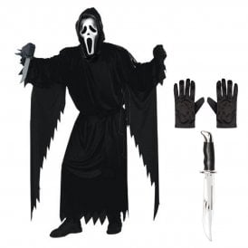 Adult Ghost Face® CLASSIC STD Costume + BOWIE Knife + Black Gloves