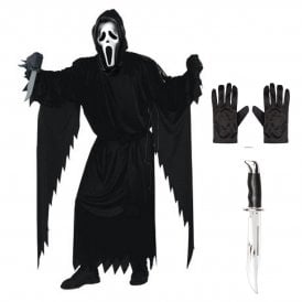 Adult Ghost Face® CLASSIC STD Costume + BOWIE Knife + Black Gloves