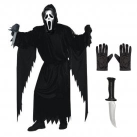Adult Ghost Face® CLASSIC STD Costume + Horror Knife + Black Gloves