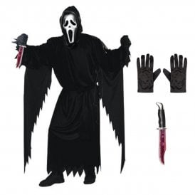 Adult Ghost Face® CLASSIC STD Costume + NEW BLEEDING BOWIE Knife + Black Gloves