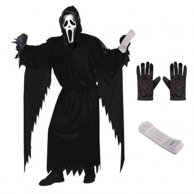 Adult Ghost Face® CLASSIC STD Costume + NEW Retro Phone + Black Gloves 