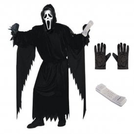 Adult Ghost Face® CLASSIC STD Costume + NEW Retro Phone + Black Gloves 