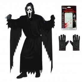 Adult Ghost Face® CLASSIC STD Costume + Voice Changer + Black Gloves