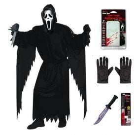 Adult Ghost Face® CLASSIC STD Costume + Voice Changer + Bloody Blade + Black Gloves