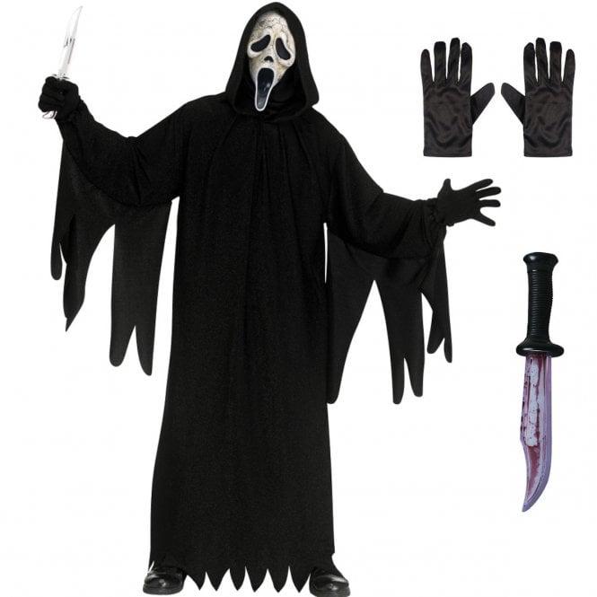 Adult Ghost Face® DELUXE Scream V1 AGED Costume (STD) + Bloody Blade 