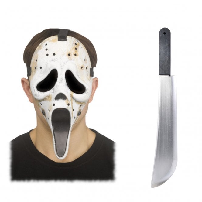Adult Ghost Face® DISTRESSED Hockey Mask + Ghost Face® Machete