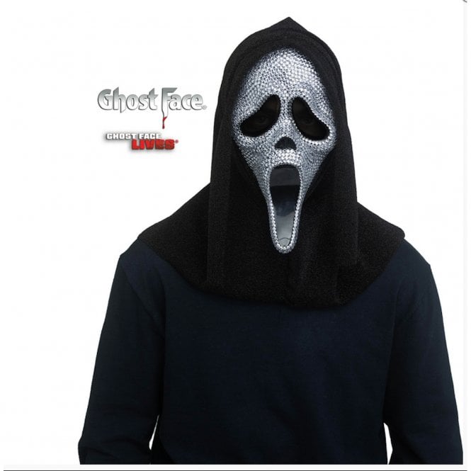 Adult Ghost Face® Lives Deluxe CRYSTAL Bling Mask with Hood