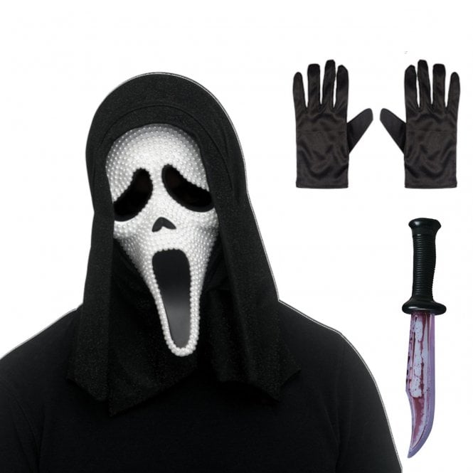 Adult Ghost Face® PEARL Mask + Bloody Blade + Black Gloves