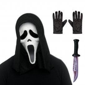 Adult Ghost Face® PEARL Mask + Bloody Blade + Black Gloves