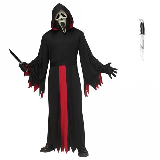 Adult Ghost Face® Reaper Costume (One Size) Inc. Black Gloves + Ghost Face® Chrome Knife