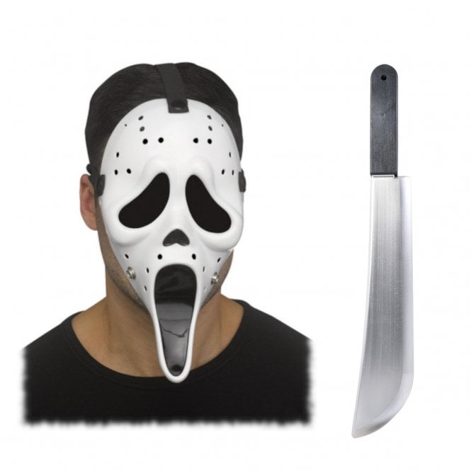 Adult Ghost Face® WHITE Hockey Mask + Ghost Face® Machete