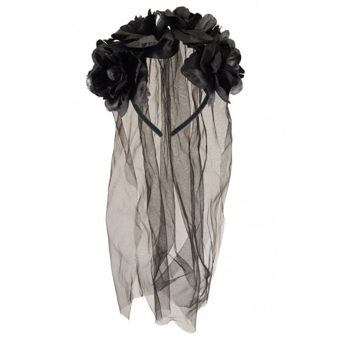 Adult Gothic Black Veil on Flower Headband