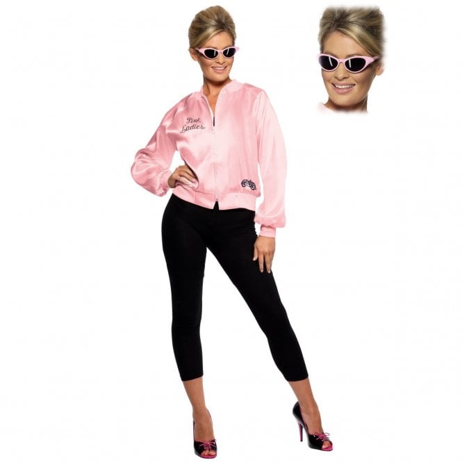 Adult Grease Pink Ladies Jacket + 50's Pink Flyaway Glasses