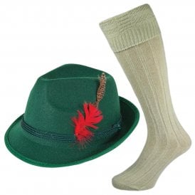 Adult Green Deluxe Bavarian Oktoberfest Hat + Cream Wool Blend Socks