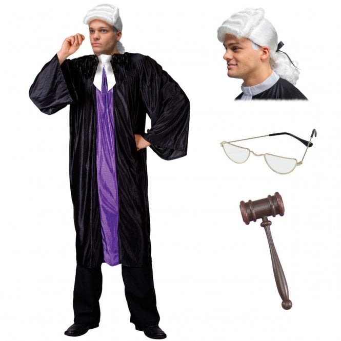 Adult High Court Judge + NEW Judge/Washington Wig + Specs + Gavel