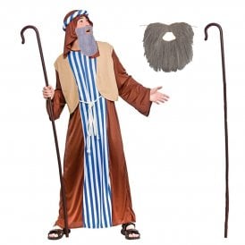 Adult Joseph Costume + Brown Crook + GREY Beard