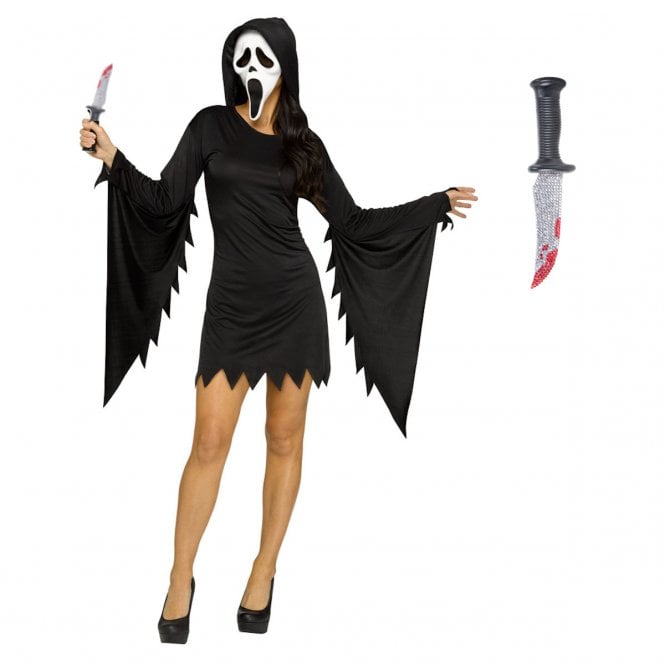 Adult Ladies Ghost Face® Glamour Costume + Ghost Face® Bling Knife 