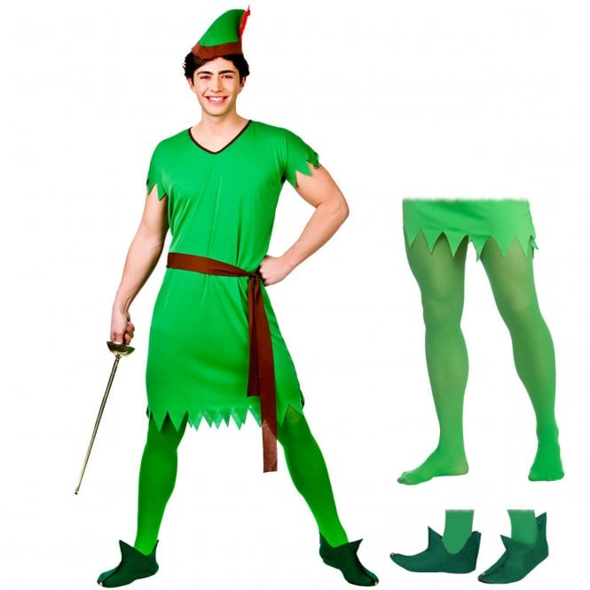 Adult Lost Boy/Elf/Robin Hood Costume + Mens Green Tights + Green Elf Boots