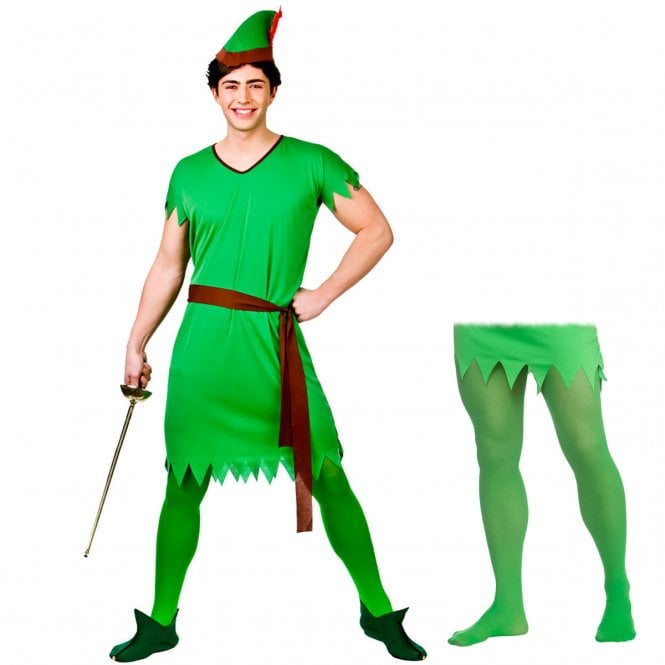Adult Lost Boy/Elf/Robin Hood Costume + Mens Green Tights