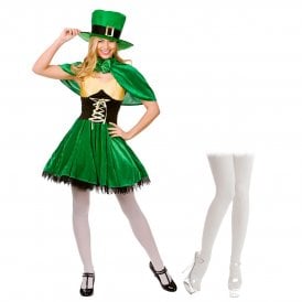 Adult Lucky Leprechaun Costume + White TIGHTS
