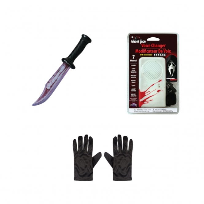 Adult Official Ghost Face® Bloody Blade + NEW Voice Changer + Black Gloves