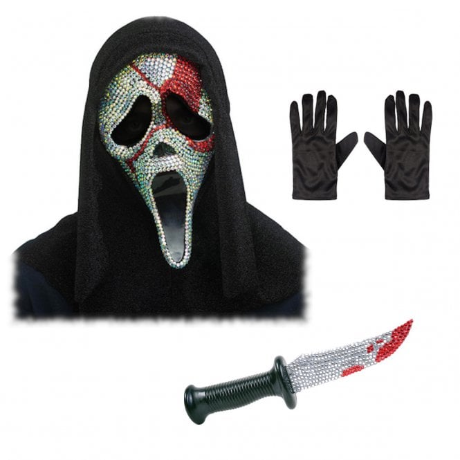 Adult Official Ghost Face® Deluxe BLOODY BLING Mask + BLING Knife + Black Gloves