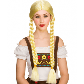 Adult Oktoberfest Beer Girl Long Blonde Plaited Wig