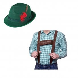 Adult Oktoberfest Braces + Green Bavarian Hat 