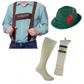 Adult Oktoberfest Braces + Green Hat + Cream Wool Blend Socks