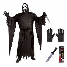 Adult PLUS SIZE Ghost Face® CLASSIC Costume + BLOODY BLADE + Black Gloves