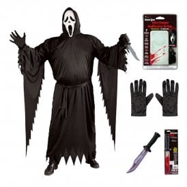 Adult PLUS SIZE Ghost Face® Costume + Voice Changer + Bloody Blade + Black Gloves